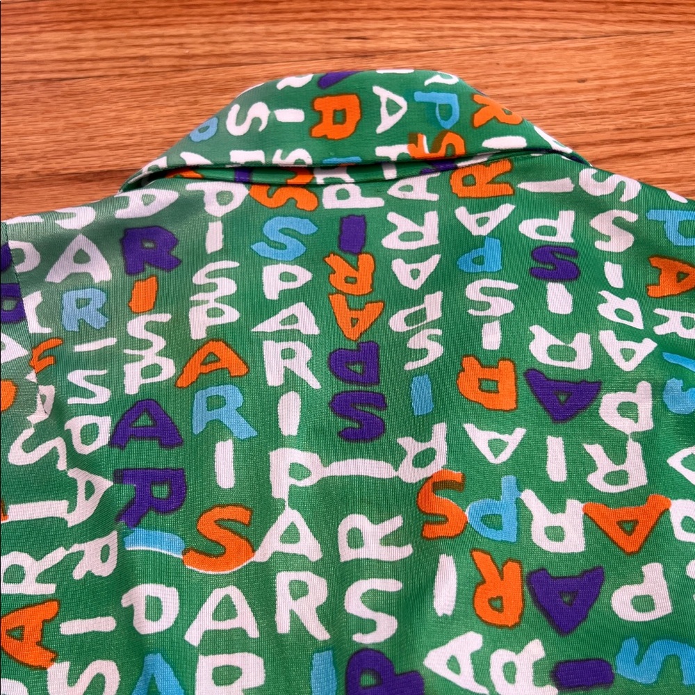 Vintage Green, Purple, Orange, Blue Vibrant PARIS letter patterned Shirt Dress - Picture 11 of 11